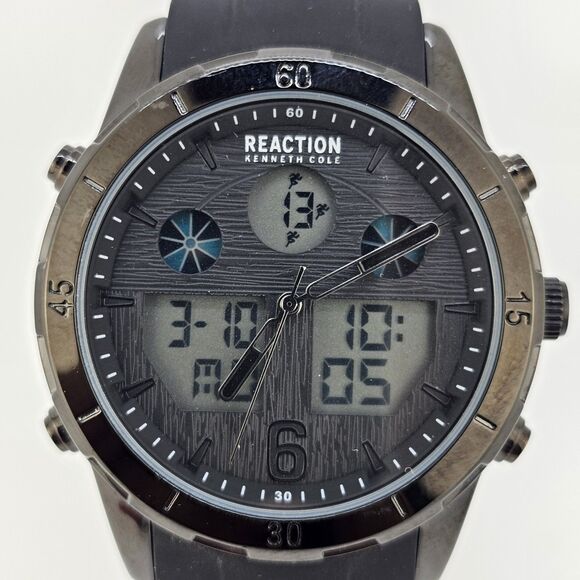 Kenneth Cole Reaction Men's Ana-Digi Watch Black Dial Plastic Strap New Battery - Picture 2 of 14